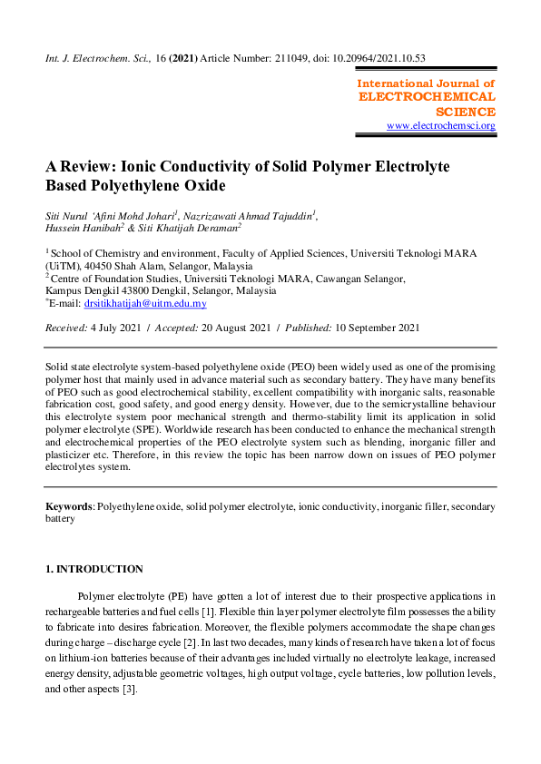 (PDF) A Review: Ionic Conductivity of Solid Polymer Electrolyte Based ...