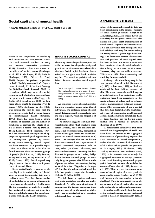 (PDF) Social capital and mental health