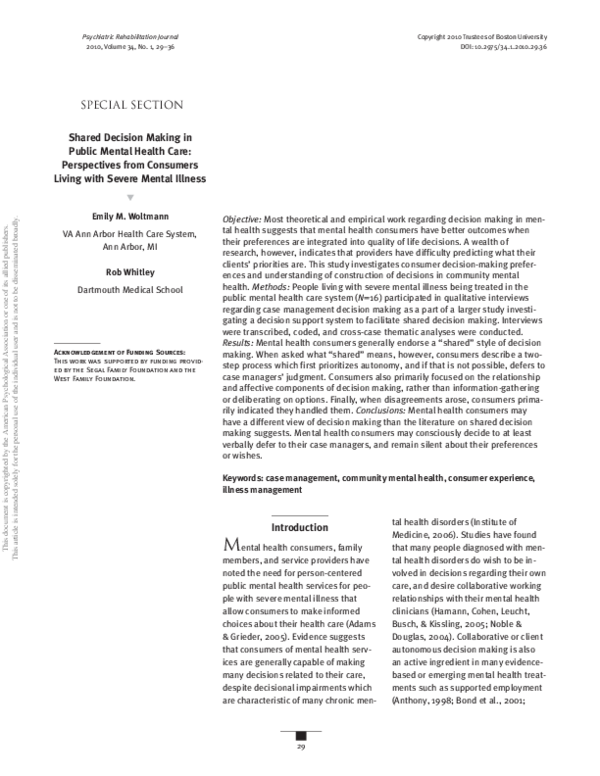 (PDF) Shared decision making in public mental health care: perspectives ...
