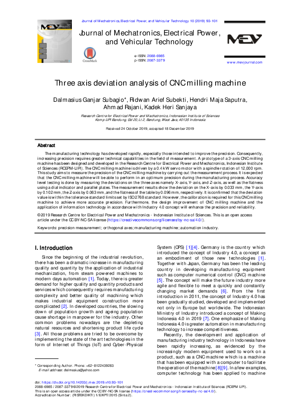 (PDF) Three axis deviation analysis of CNC milling machine