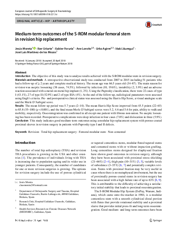 (PDF) Medium-term outcomes of the S-ROM modular femoral stem in ...