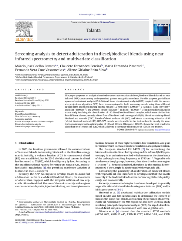 (PDF) Screening analysis to detect adulteration in diesel/biodiesel ...