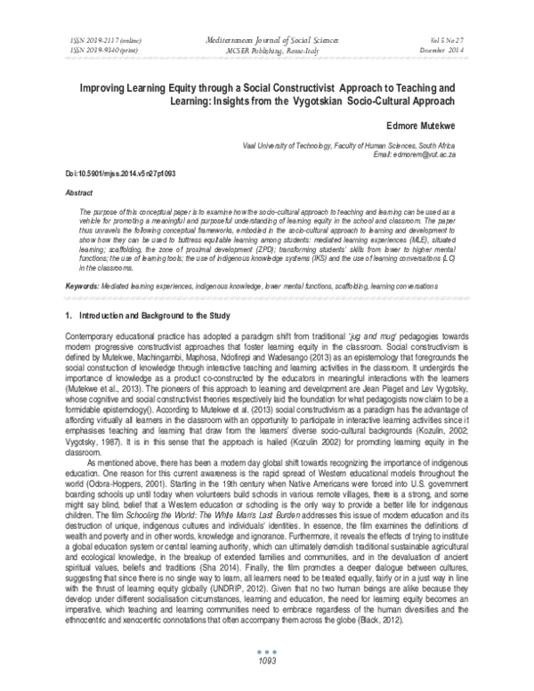 (PDF) Improving Learning Equity through a Social Constructivist ...