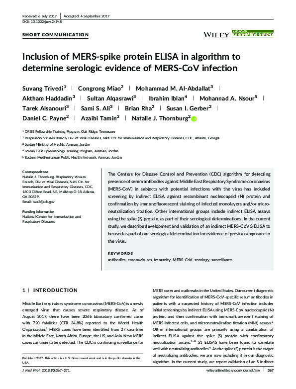 (PDF) Inclusion of MERS-spike protein ELISA in algorithm to determine ...