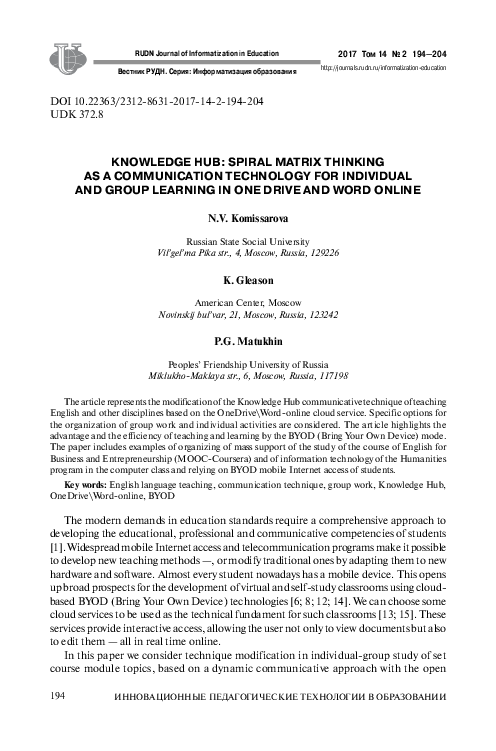 (PDF) Knowledge Hub: Spiral Matrix Thinking as a Communication ...