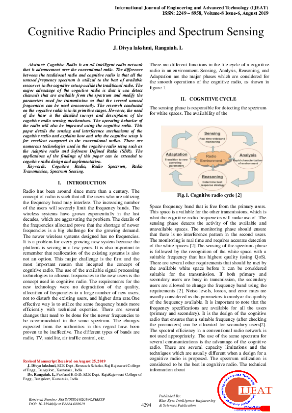 (PDF) Cognitive Radio Principles and Spectrum Sensing