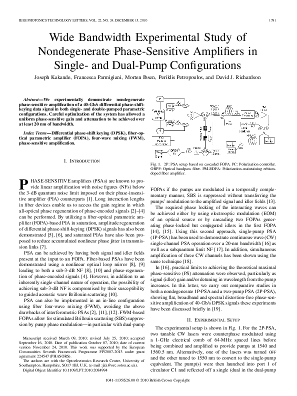 (PDF) Wide Bandwidth Experimental Study of Nondegenerate Phase ...