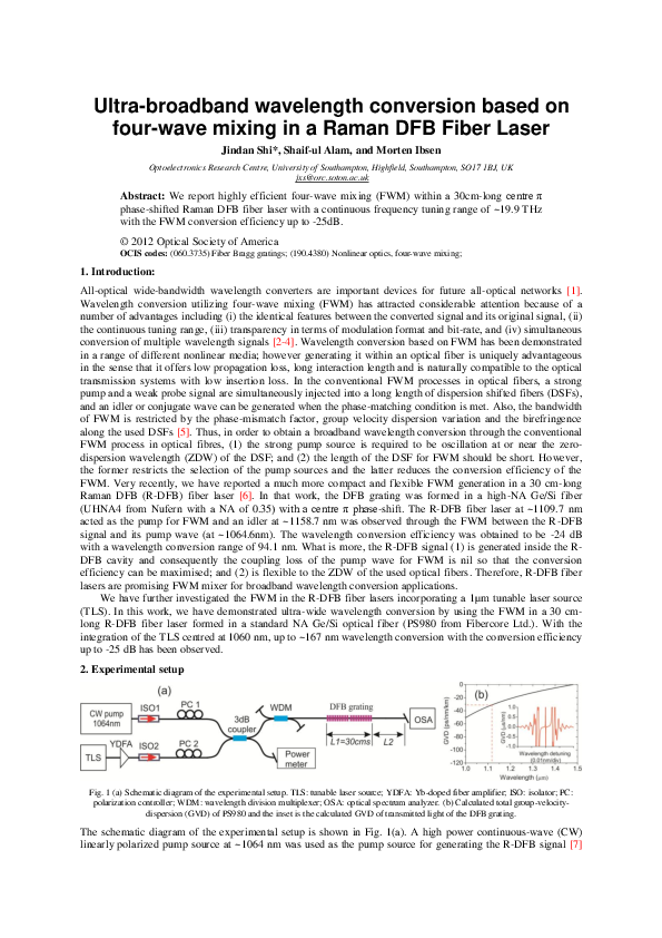 (PDF) Ultra-Broadband Wavelength Conversion Based on Four-Wave Mixing ...