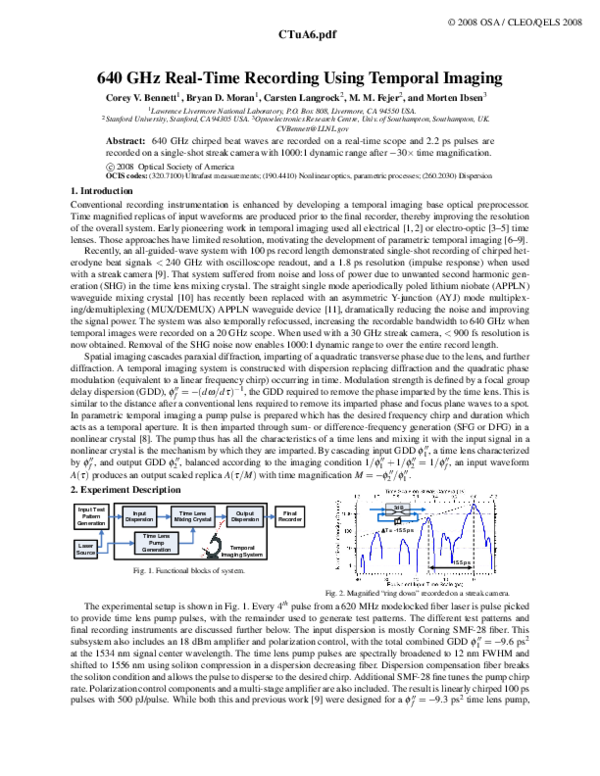 (PDF) 640 GHz real-time recording using temporal imaging