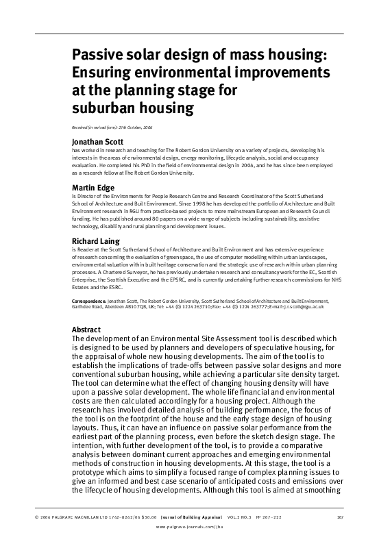 (PDF) Passive solar design of mass housing: Ensuring environmental ...