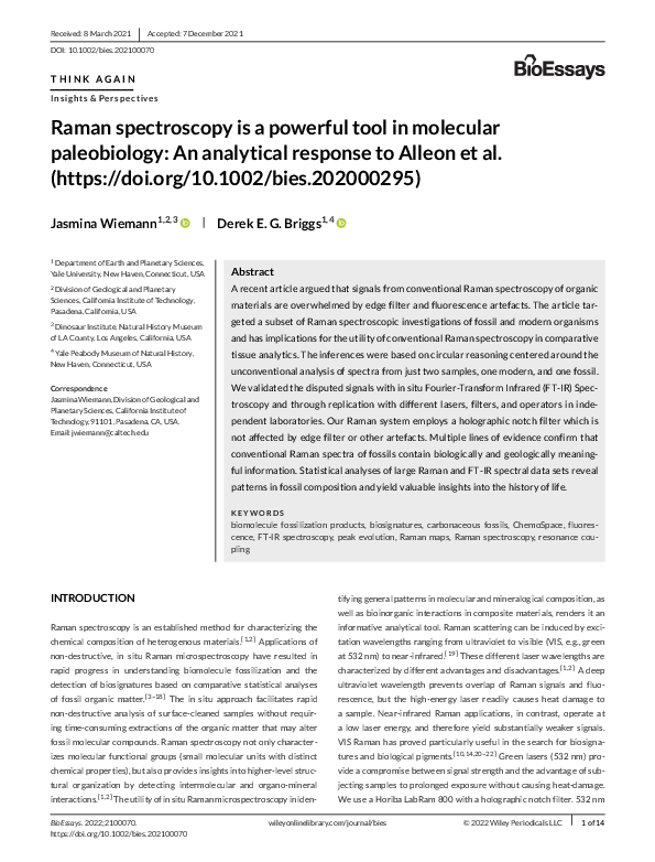 (PDF) Raman spectroscopy is a powerful tool in molecular paleobiology ...