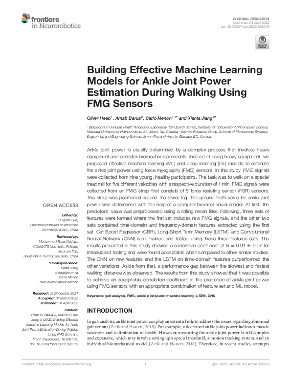 (PDF) Building Effective Machine Learning Models for Ankle Joint Power ...