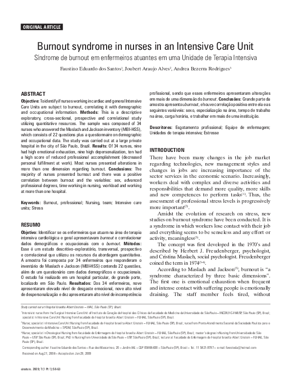 (PDF) Burnout syndrome in nurses in an Intensive Care Unit