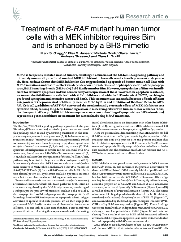 (PDF) Treatment of B-RAF mutant human tumor cells with a MEK inhibitor ...