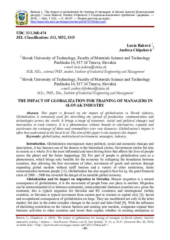 (PDF) The Impact of Globalization for Training of Managers in