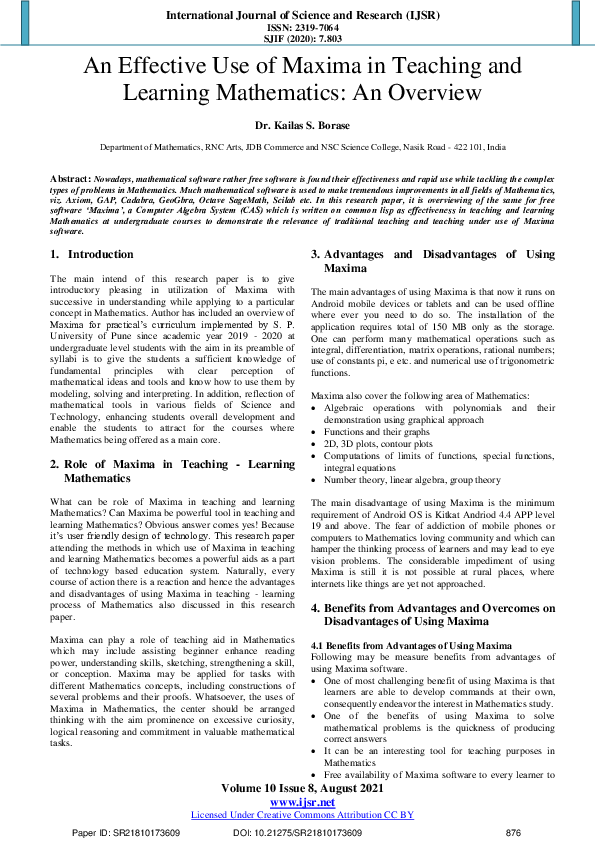 (PDF) An Effective Use of Maxima in Teaching and Learning Mathematics ...