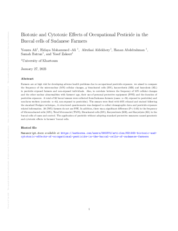 (PDF) Biotoxic and Cytotoxic Effects of Occupational Pesticide in the ...
