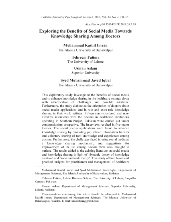 (PDF) Exploring the Benefits of Social Media Towards Knowledge Sharing ...