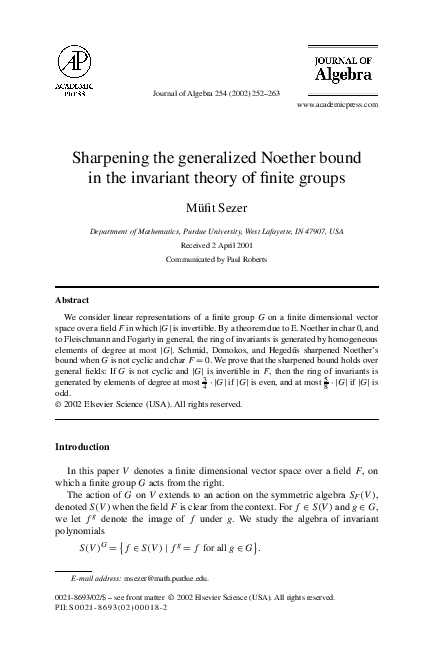 (PDF) Sharpening the generalized Noether bound in the invariant theory ...
