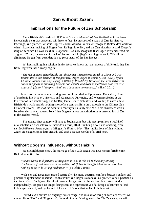 (PDF) Zen without Zazen: Implications for the Future of Zen Scholarship
