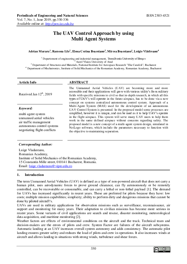 (PDF) The UAV control approach by using multi agent systems