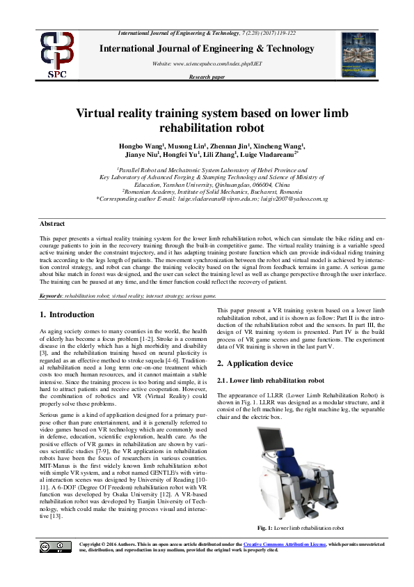 (PDF) Virtual reality training system based on lower limb ...