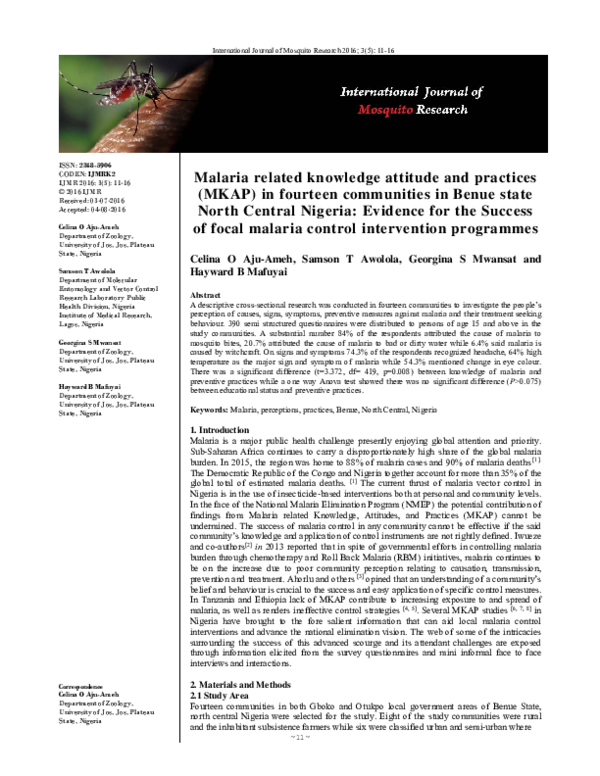 (PDF) Malaria related knowledge attitude and practices (MKAP) in ...