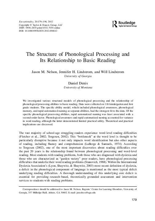 (PDF) The Structure of Phonological Processing and Its Relationship to ...