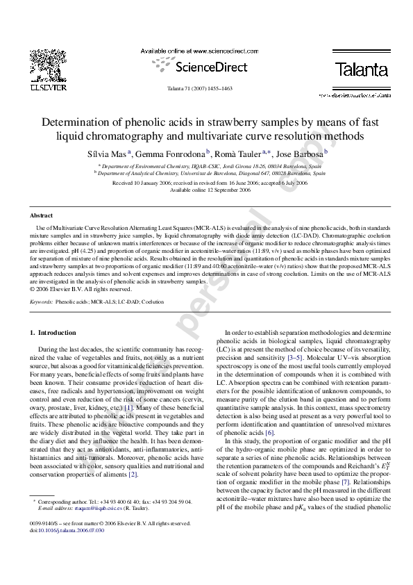 (PDF) Determination of phenolic acids in strawberry samples by means of ...