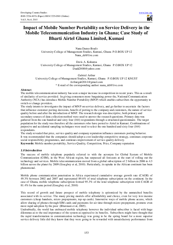 (PDF) Mobile Telecommunication Industry in Ghana; Case Study of