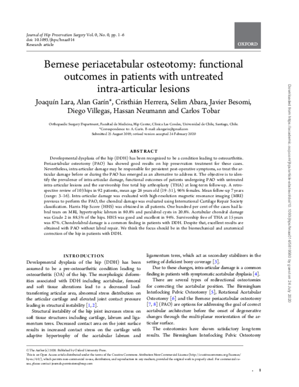 (PDF) Bernese periacetabular osteotomy: functional outcomes in patients ...