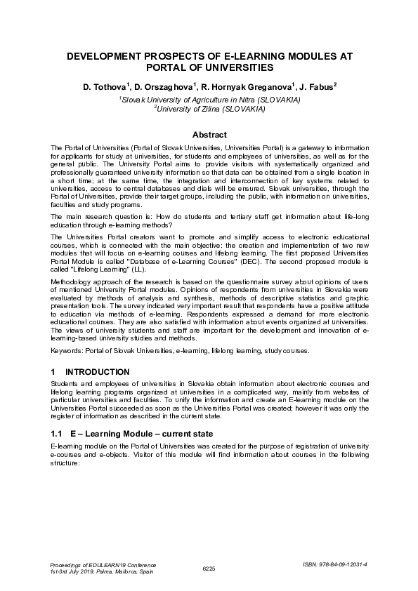 (PDF) Development Prospects of E-Learning Modules at Portal of Universities