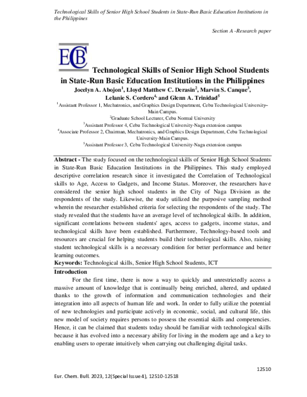 (PDF) Technological Skills of Senior High School Students in State-Run ...