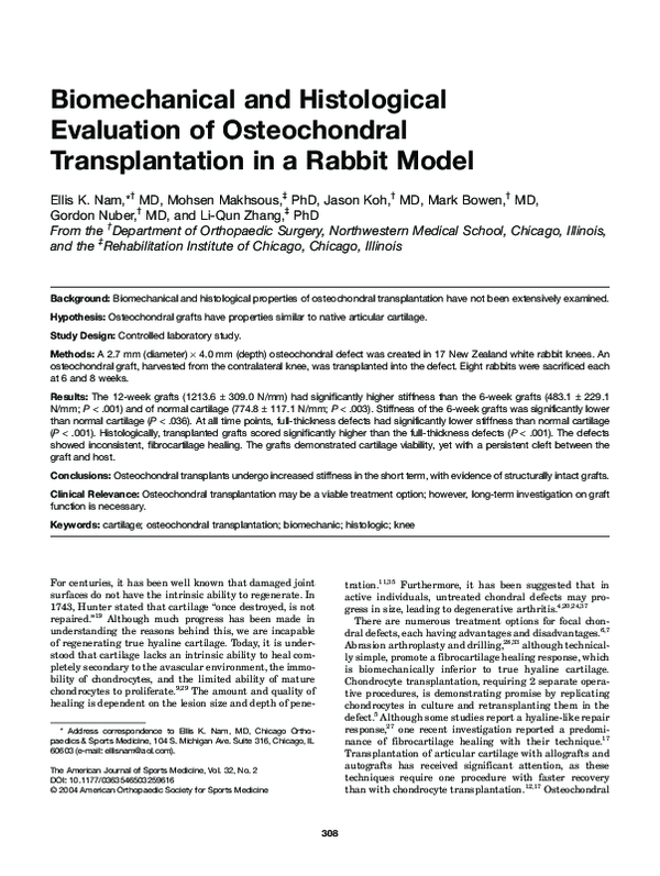 (PDF) Biomechanical and Histological Evaluation of Osteochondral ...