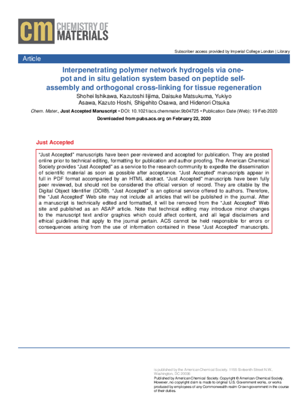(PDF) Interpenetrating Polymer Network Hydrogels via a One-Pot and in ...