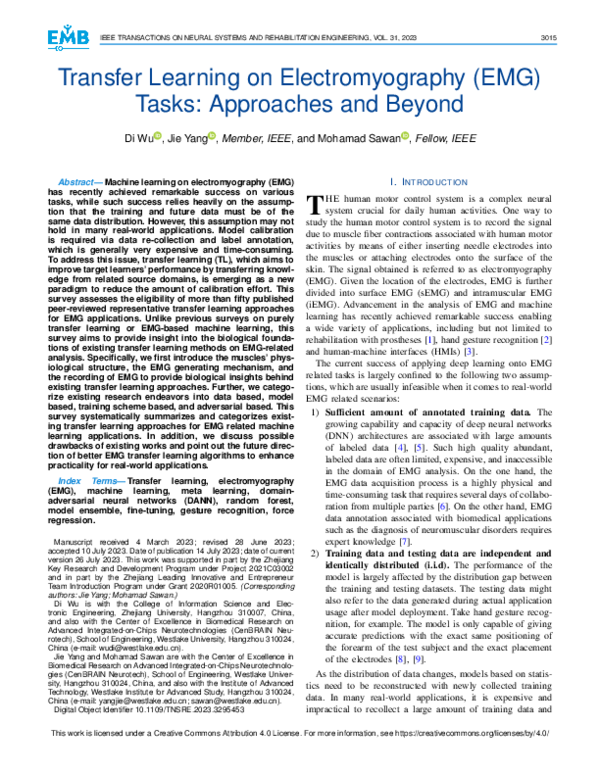 (PDF) Transfer Learning on Electromyography (EMG) Tasks: Approaches and ...