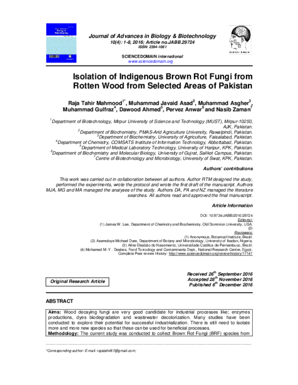 (PDF) Isolation of Indigenous Brown Rot Fungi from Rotten Wood from ...