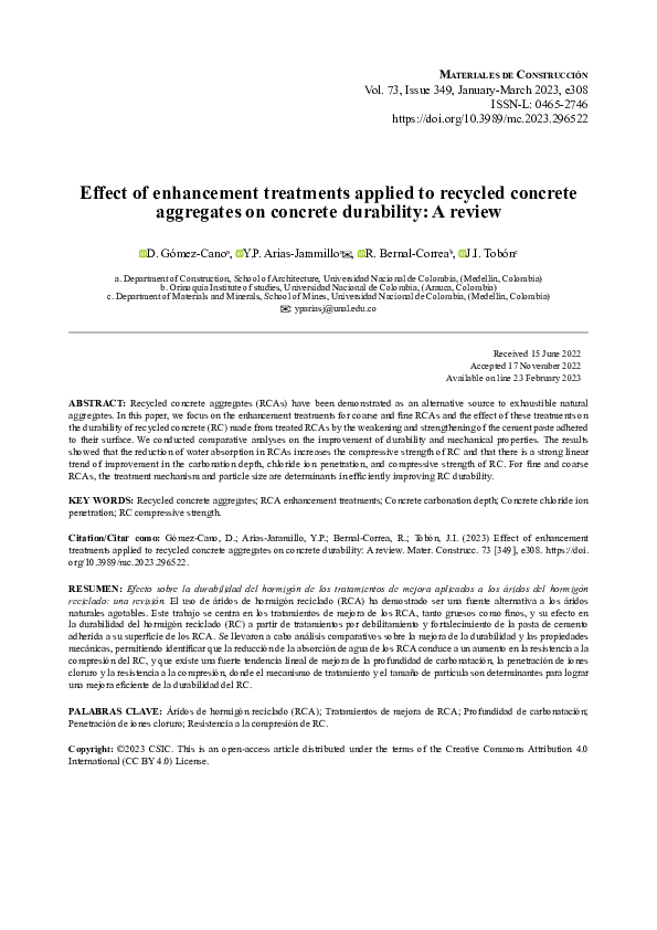 (PDF) Effect of enhancement treatments applied to recycled concrete ...
