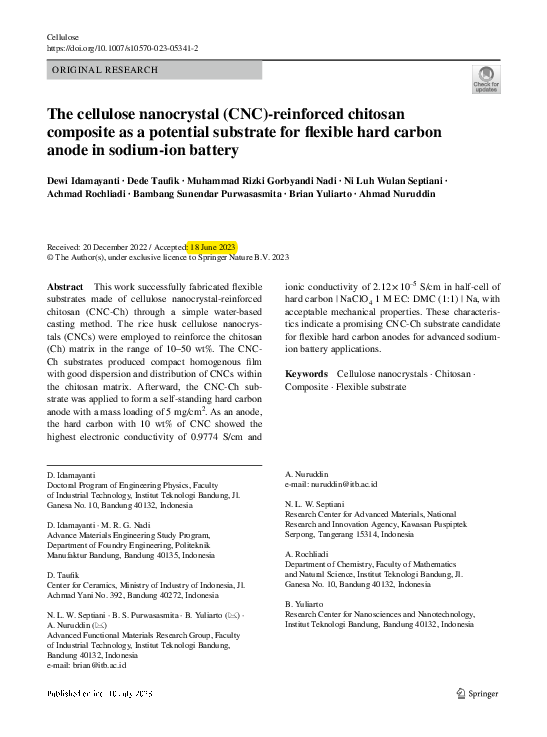 (PDF) The cellulose nanocrystal (CNC)-reinforced chitosan composite as ...