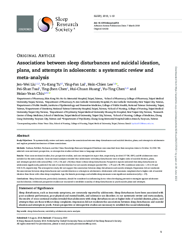 (PDF) Associations between sleep disturbances and suicidal ideation ...