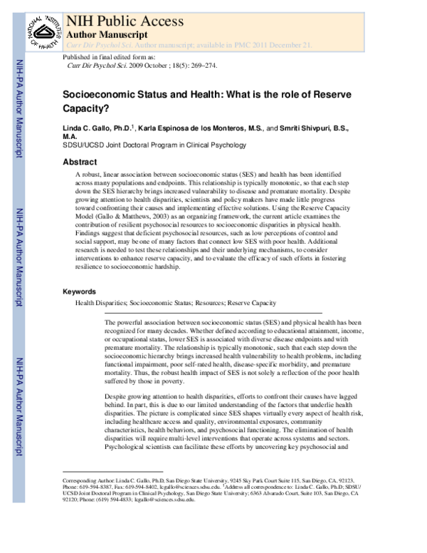 (PDF) Socioeconomic Status and Health