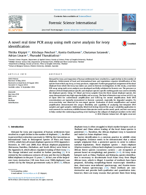 (PDF) A novel real time PCR assay using melt curve analysis for ivory ...