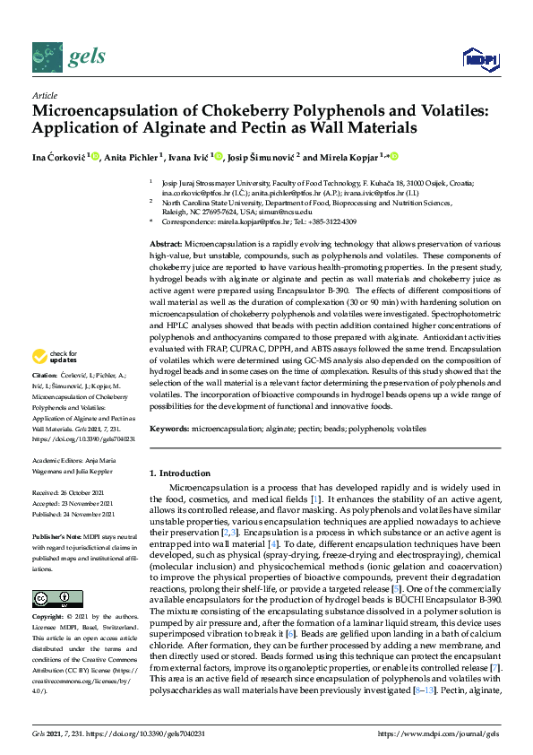 (PDF) Microencapsulation of Chokeberry Polyphenols and Volatiles ...
