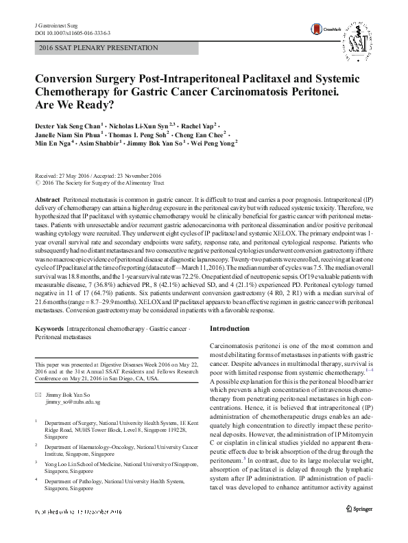 (PDF) Conversion Surgery Post-Intraperitoneal Paclitaxel and Systemic ...