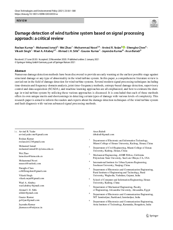 (PDF) Damage detection of wind turbine system based on signal ...