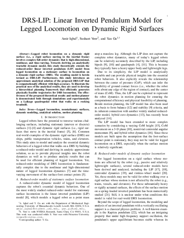 (PDF) DRS-LIP: Linear Inverted Pendulum Model for Legged Locomotion on ...