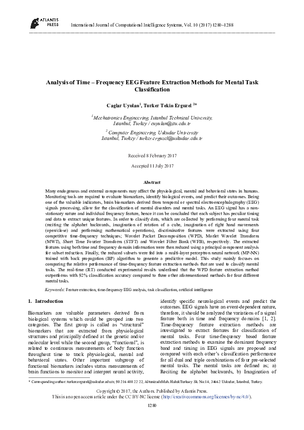 (PDF) Analysis of Time – Frequency EEG Feature Extraction Methods for ...