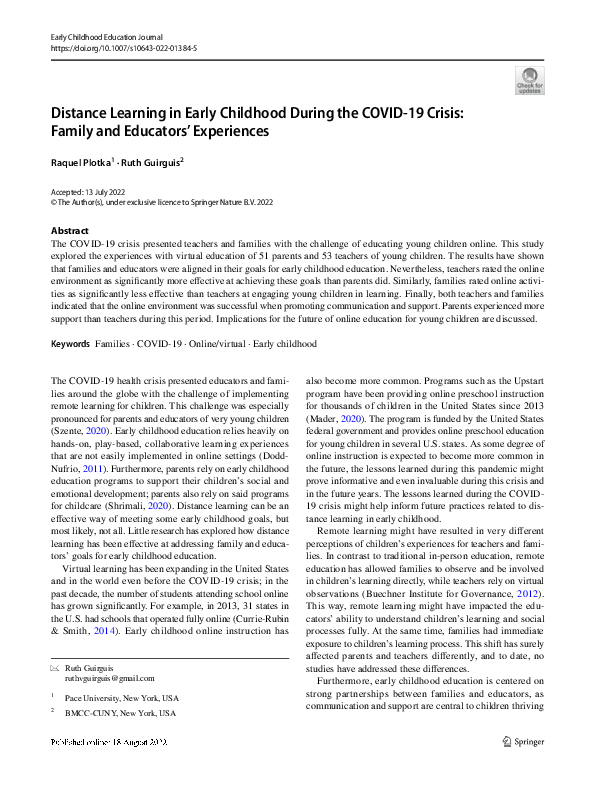 (PDF) Distance Learning in Early Childhood During the COVID-19 Crisis ...