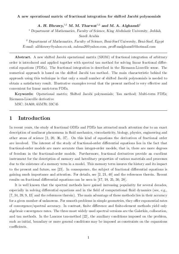 (PDF) The operational matrix of fractional integration for shifted ...