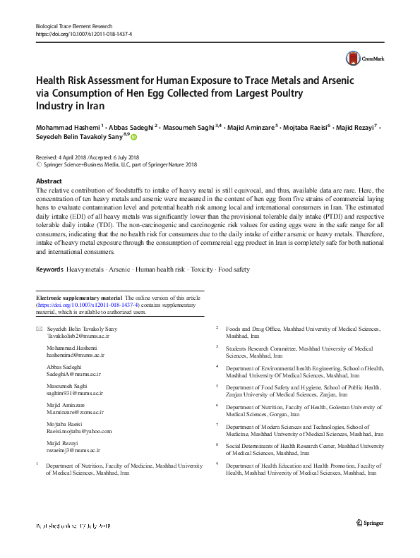 (PDF) Health Risk Assessment for Human Exposure to Trace Metals and ...